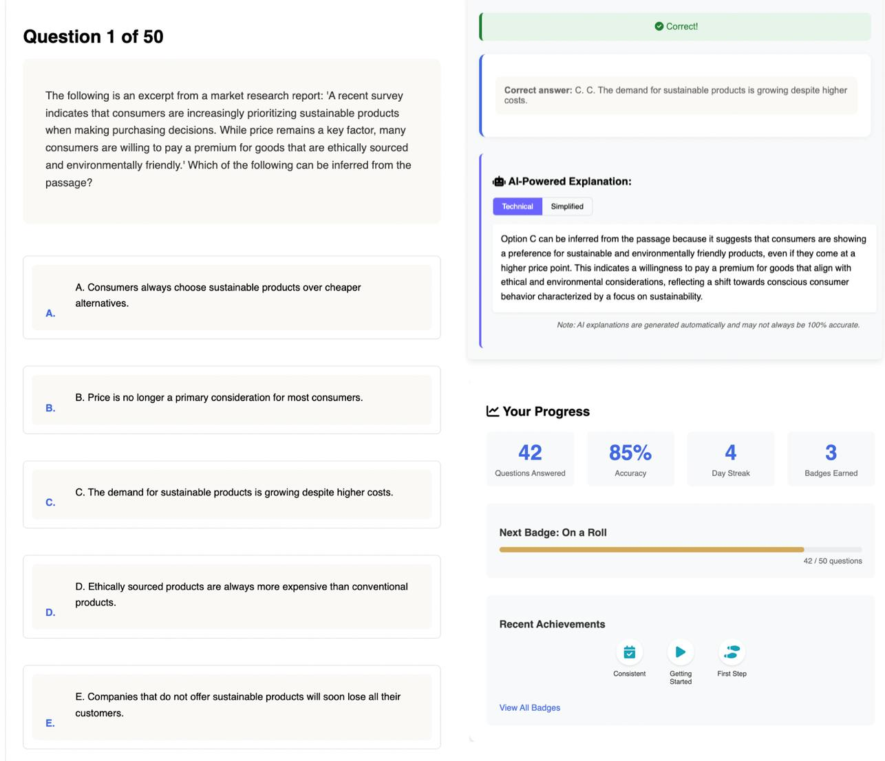 Sample question with intelligent explanations